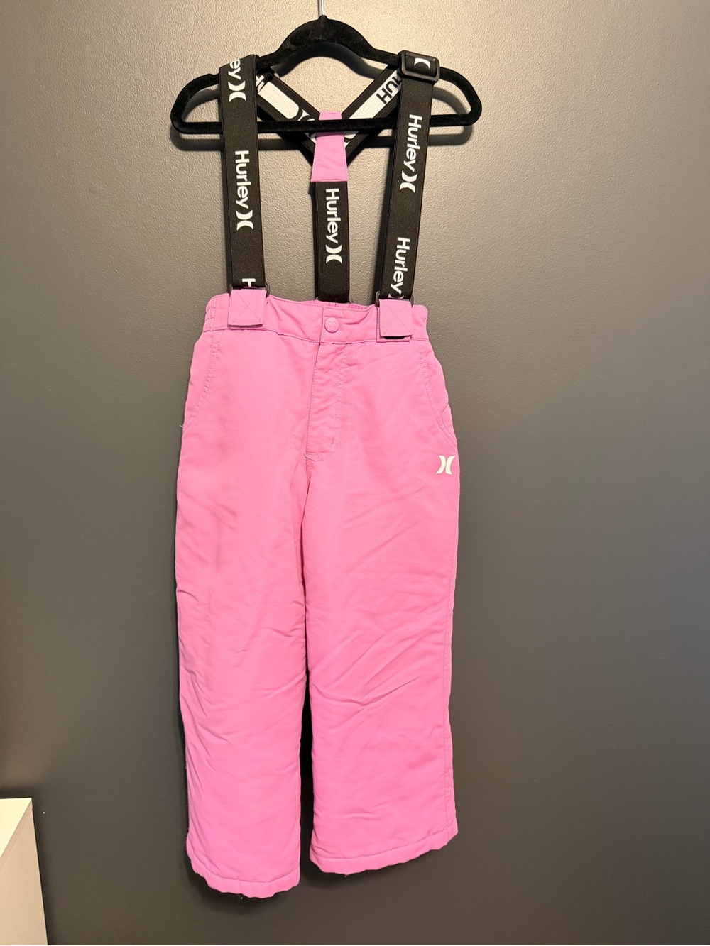 Hurley Pink Kids Snow Overalls with Black Branded Suspenders